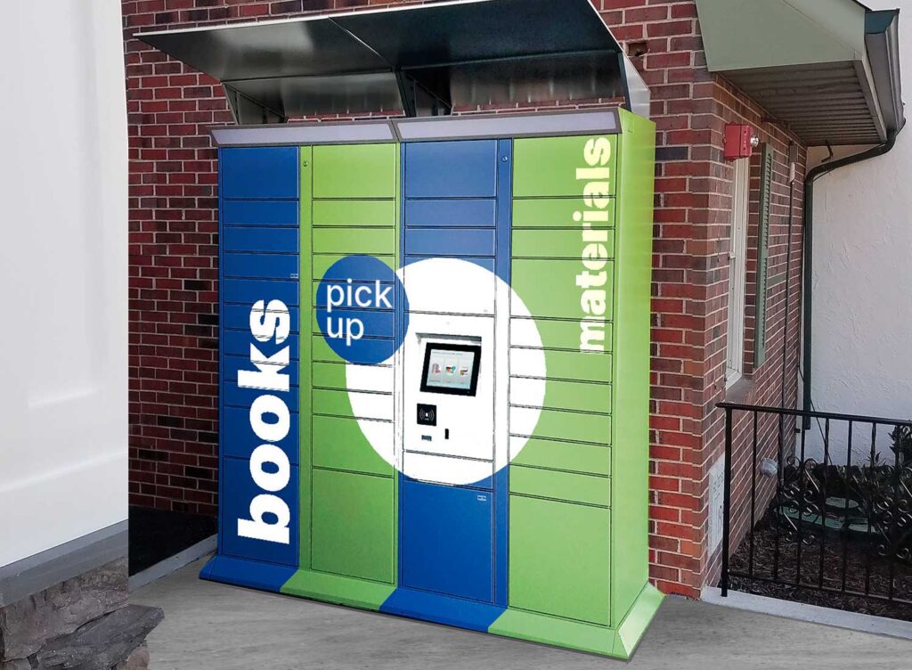 Image of a locker system where people can get their books after the library is closed