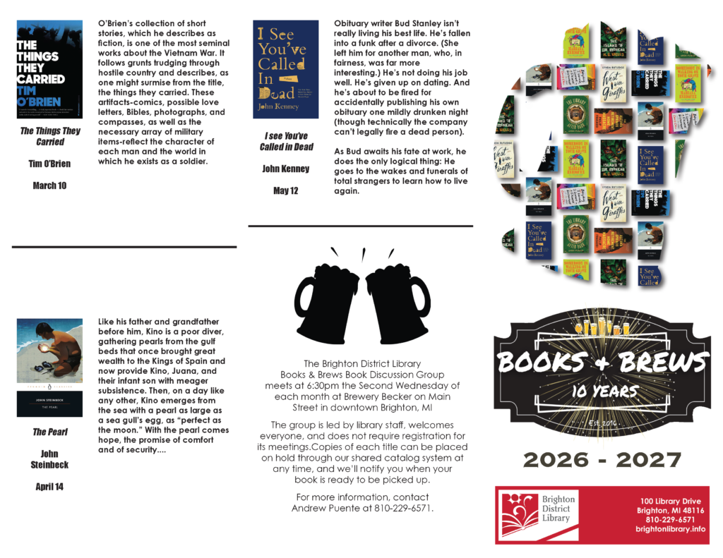 description of books & brews march through may titles