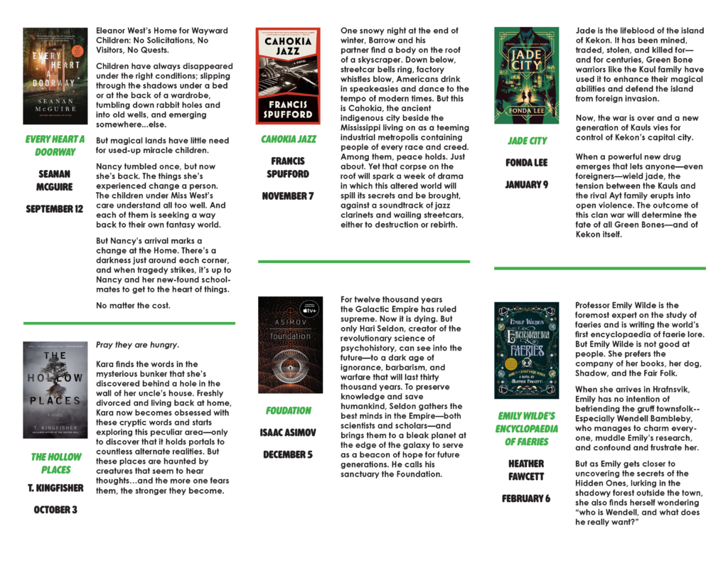 descriptions of Strange Saturdays september through february titles